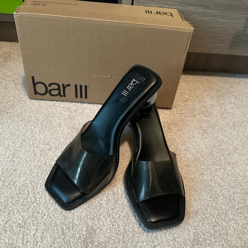 Bar III Black Square Open-Toe Slide Mules NIB - Picture 1 of 9